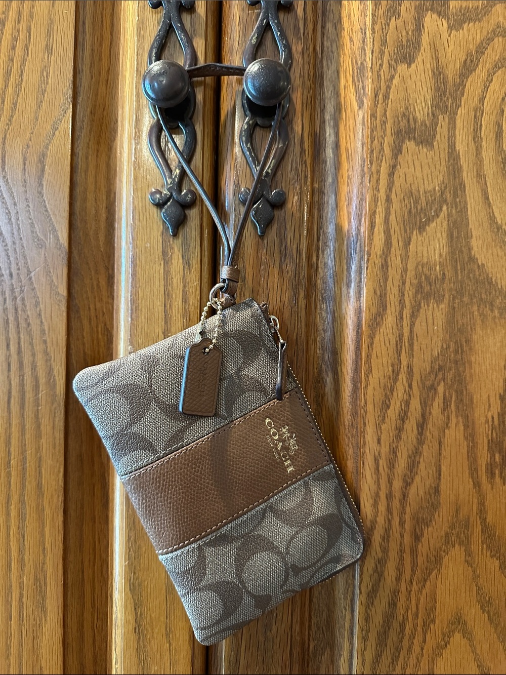 Coach Brown Signature Canvas Card Case Wristlet